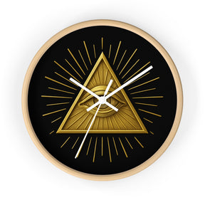Eye of Providence Clock - Sacred Triangle Eye Emblem on Wooden Frame - Bricks Masons