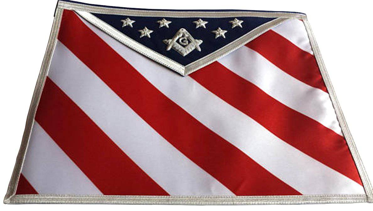 Master Mason Blue Lodge Apron - USA Flag White, Red & Blue Hand Embroidery