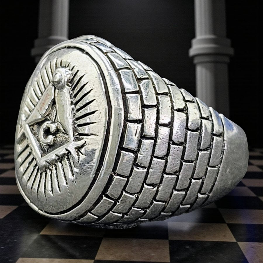 Masonic Master Checkerboard Ring in Silver Masonry Art 1629 - Bricks Masons