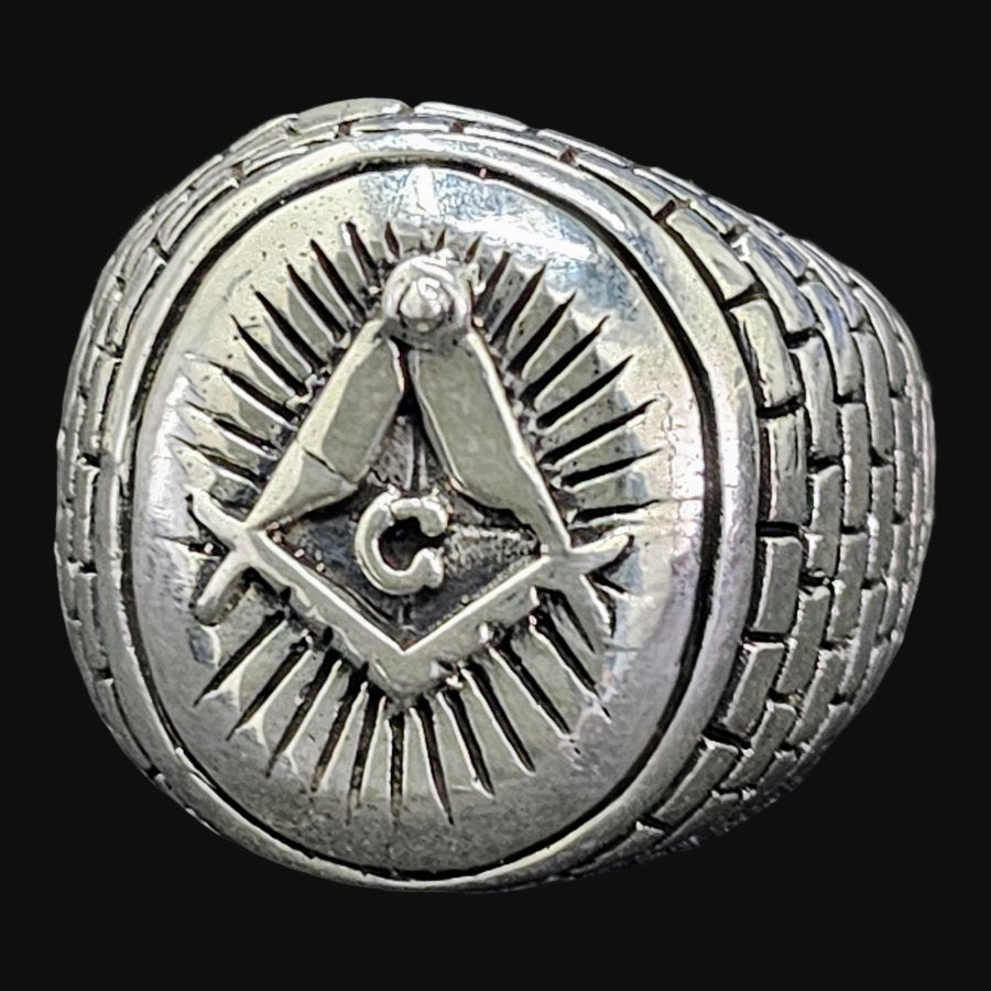 Masonic Master Checkerboard Ring in Silver Masonry Art 1629 - Bricks Masons