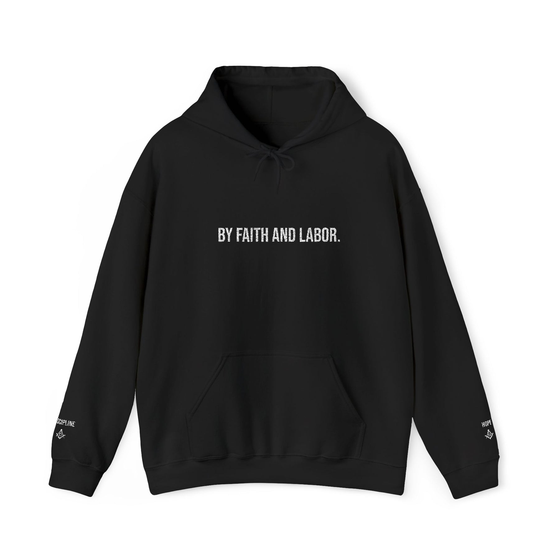 Master Mason Blue Lodge Hoodie - By Faith And Labor with Square & Compass G Embroidery - Bricks Masons