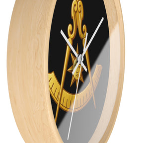 Past Master Blue Lodge Clock - Compass Sun & Quadrant Symbol with Wooden Frame - Bricks Masons