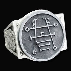 Demon Ring 22 COUNT PRESIDENT IPOS 72 Demons Lesser Key of Solomon Goetia In Silver 2.2 cm x 1.8 cm 18 Gr Art 1800 - Bricks Masons