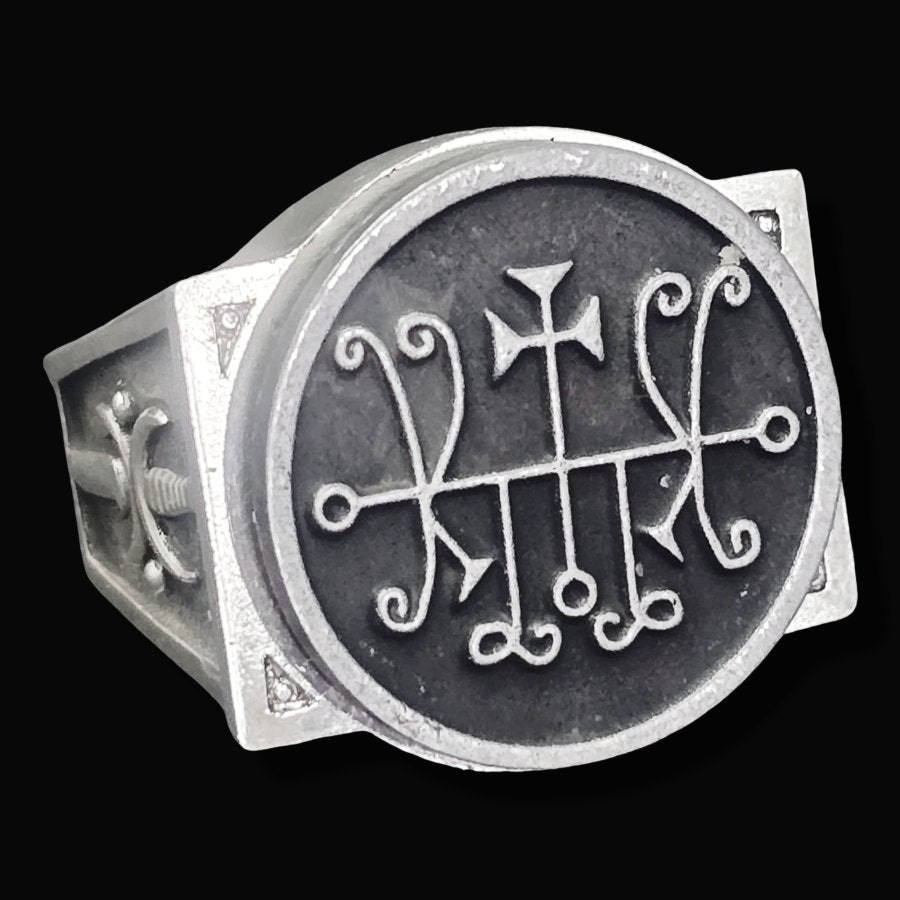 Demon Ring 35 MARQUIS MARCHOSIAS 72 Demons Lesser Key of Solomon Goetia In Silver 2.2 cm x 1.8 cm 18 Gr Art 1813 - Bricks Masons