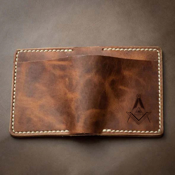 Master Mason Blue Lodge Wallet - Handmade Leather - Bricks Masons