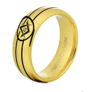 Master Mason Blue Lodge Ring - Gold Rounded Tungsten Personalizable - Bricks Masons