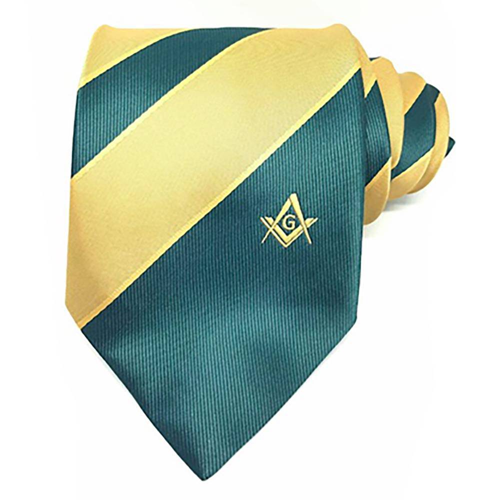 Master Mason Blue Lodge Necktie - Green & Yellow with Square & Compass G