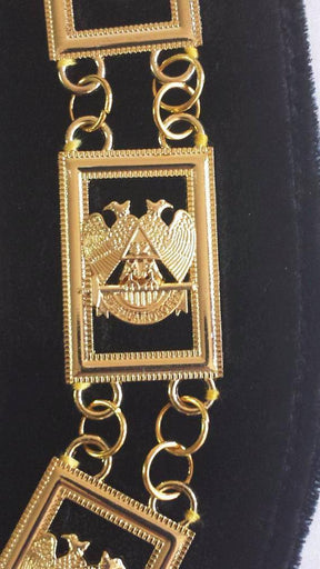 32nd Degree Scottish Rite Chain Collar - Gold Plated on Black Velvet