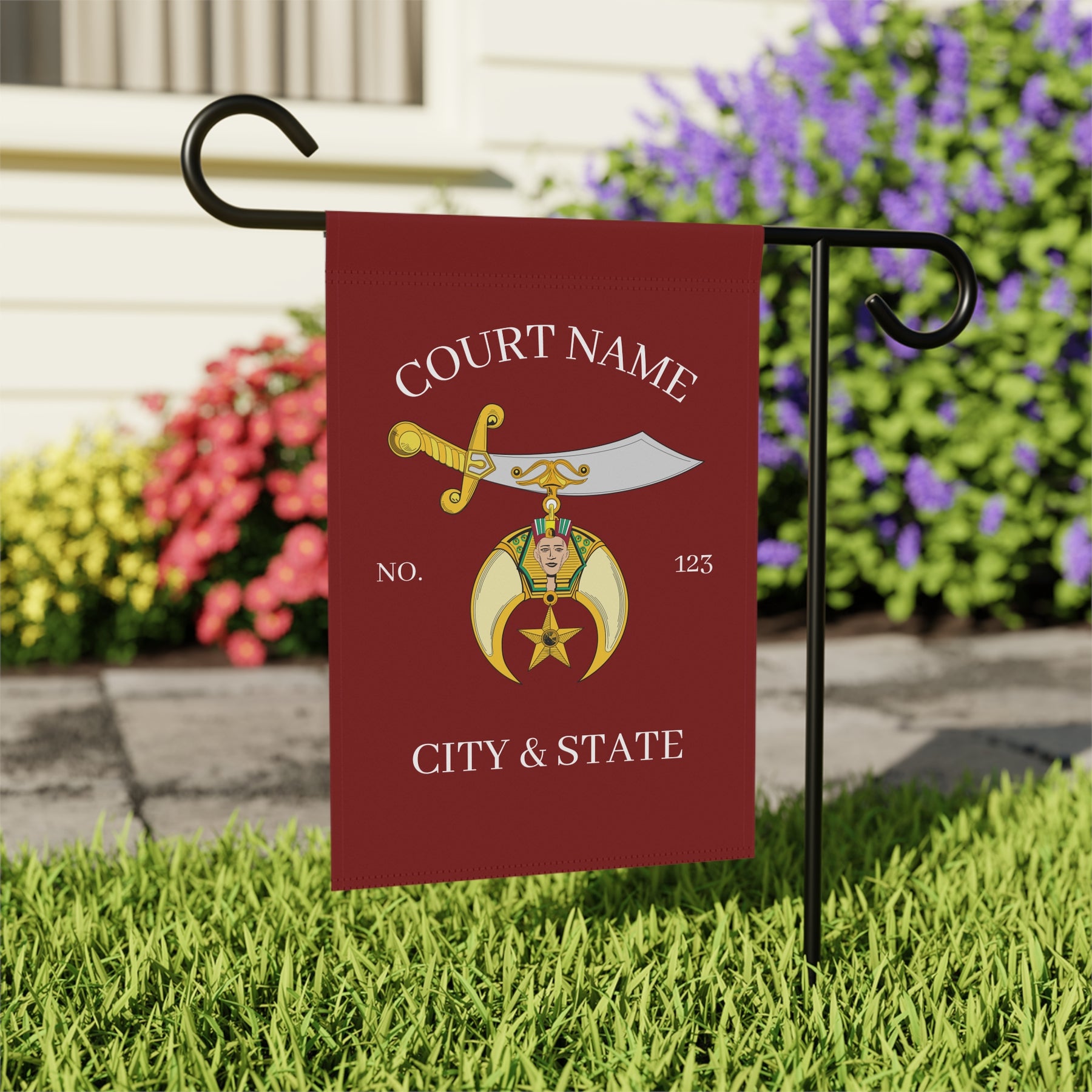 Shriners Yard Flag - Maroon Personalized Poly Poplin - Bricks Masons
