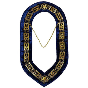 Master Mason Blue Lodge Chain Collar - Gold Plated Square & Compass G