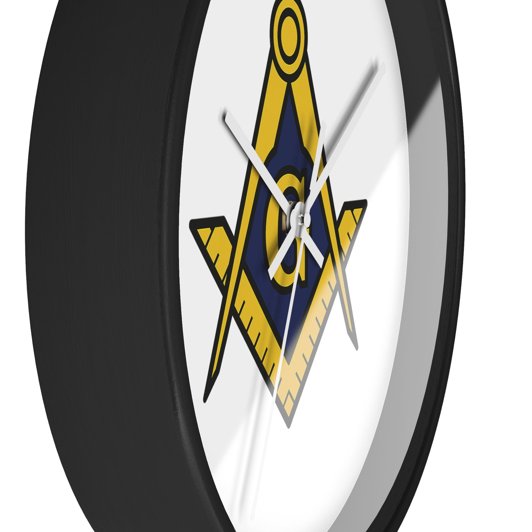 Master Mason Blue Lodge Clock - Wood Frame with Golden Square & Compass G - Bricks Masons