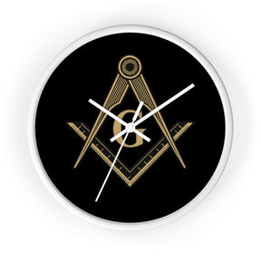 Master Mason Blue Lodge Clock - Golden S&C G on Black Dial - Bricks Masons