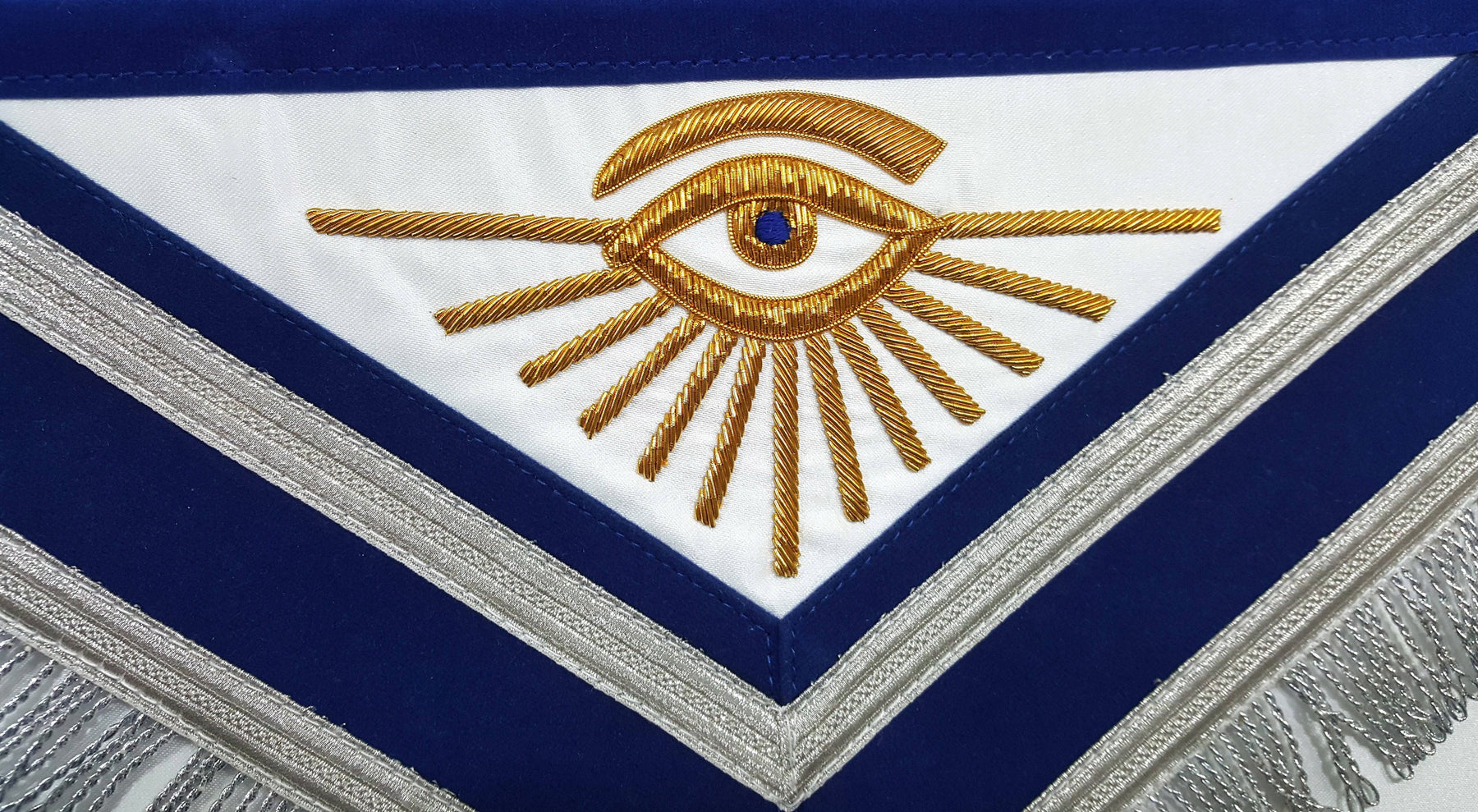 Past Master Blue Lodge Apron - Gold Hand Embroidered with Silver Fringe