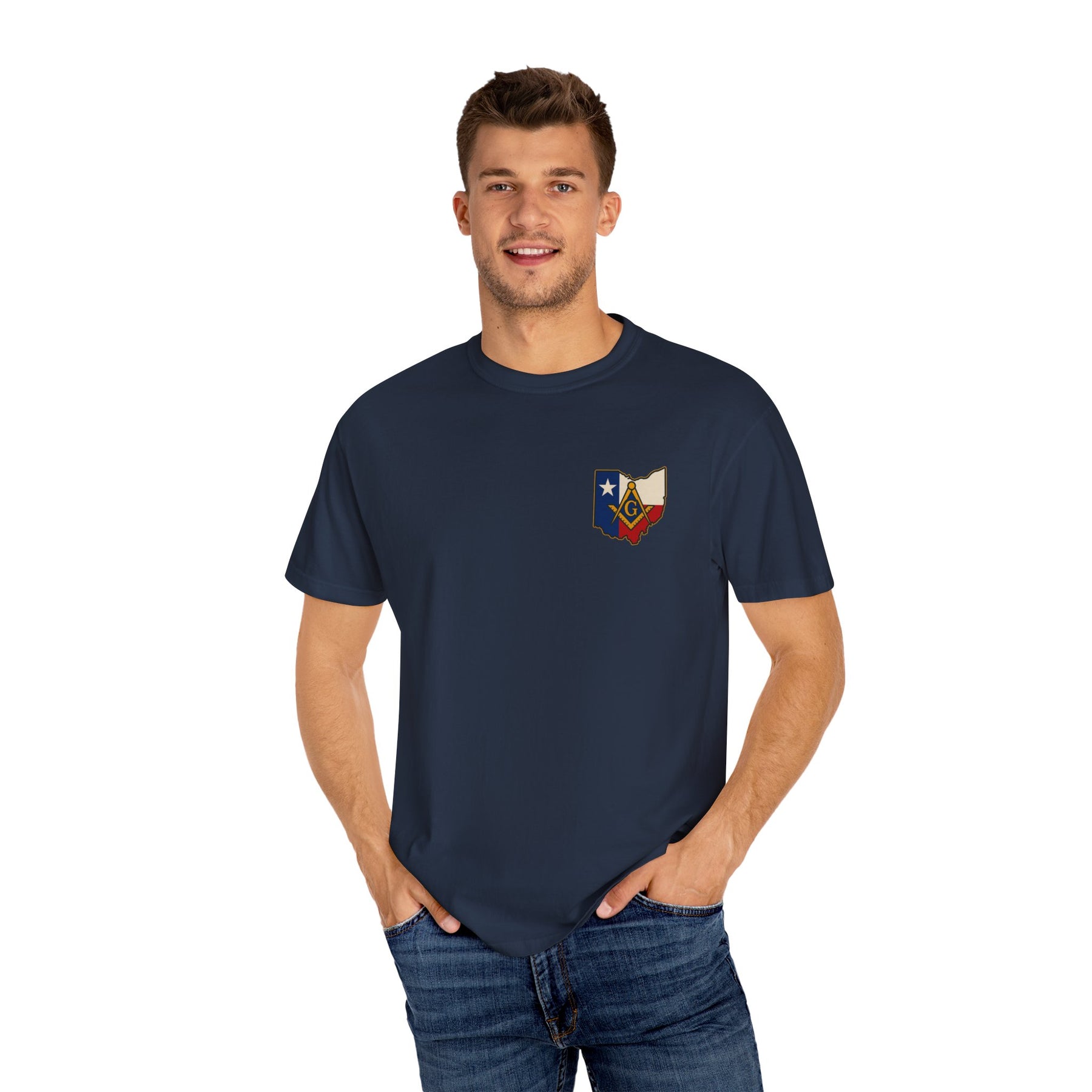 Master Mason Blue Lodge T-Shirt - Garment-Dyed Ohio Mason - Bricks Masons