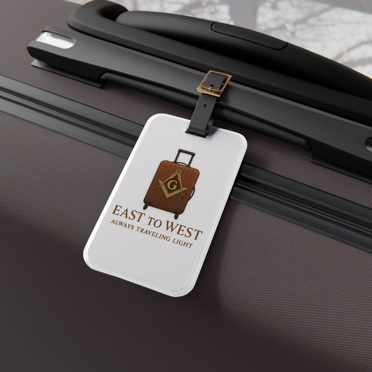 Master Mason Blue Lodge Luggage Tag - Traveling Light With Black Leather Strap - Bricks Masons