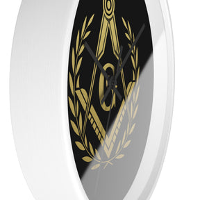 Master Mason Blue Lodge Clock - Wreath with Square & Compass G in Wooden Frame - Bricks Masons
