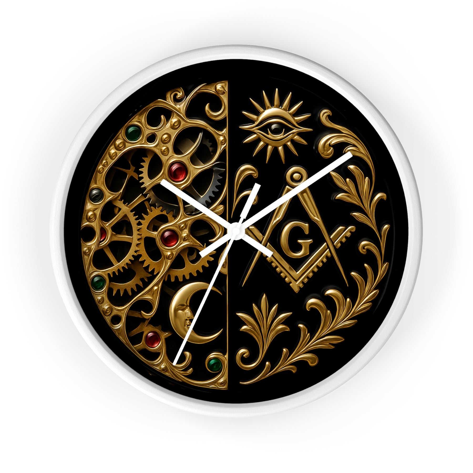 Master Mason Blue Lodge Clock - Split Dial Gear with Moon S&C G with Eye - Bricks Masons