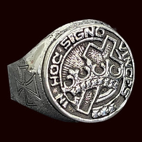Templar Ring In Hoc Signo Vinces in Silver Art 307 - Bricks Masons