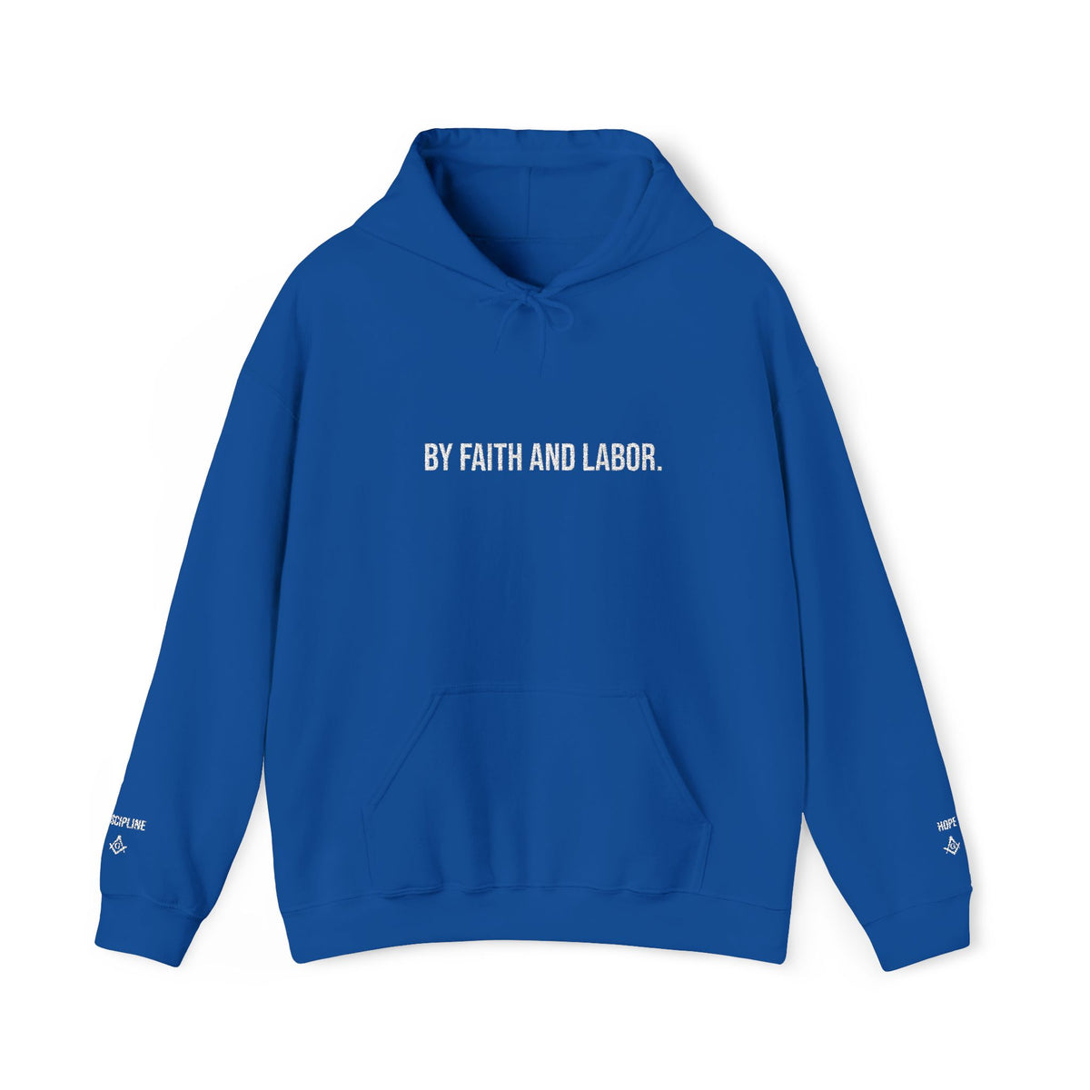 Master Mason Blue Lodge Hoodie - By Faith And Labor with Square & Compass G Embroidery - Bricks Masons