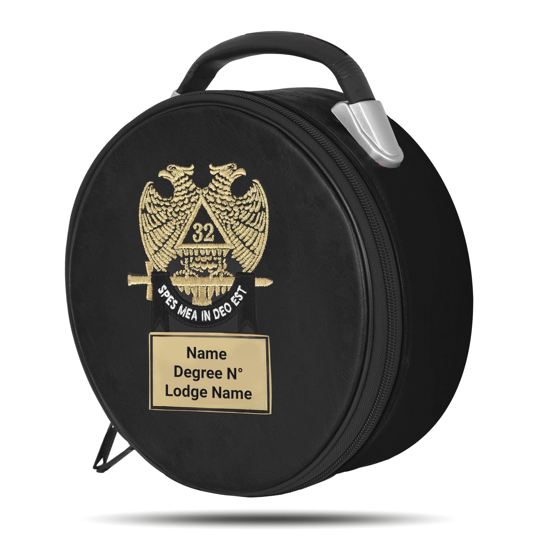 32nd Degree Scottish Rite Crown Cap Case - Double Eagle Machine Embroidery With Metal Plate - Bricks Masons