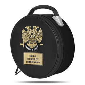 32nd Degree Scottish Rite Crown Cap Case - Double Eagle Machine Embroidery With Metal Plate - Bricks Masons