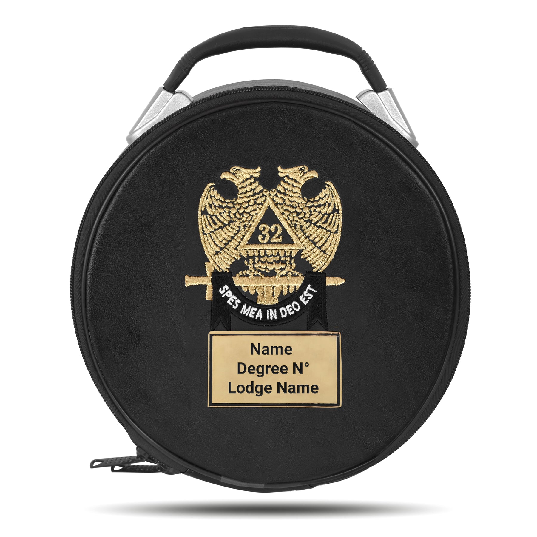 32nd Degree Scottish Rite Crown Cap Case - Double Eagle Machine Embroidery With Metal Plate - Bricks Masons