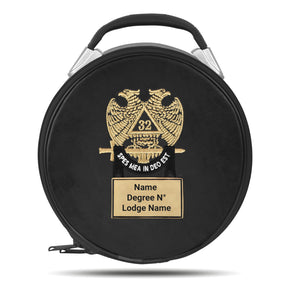 32nd Degree Scottish Rite Crown Cap Case - Double Eagle Machine Embroidery With Metal Plate - Bricks Masons