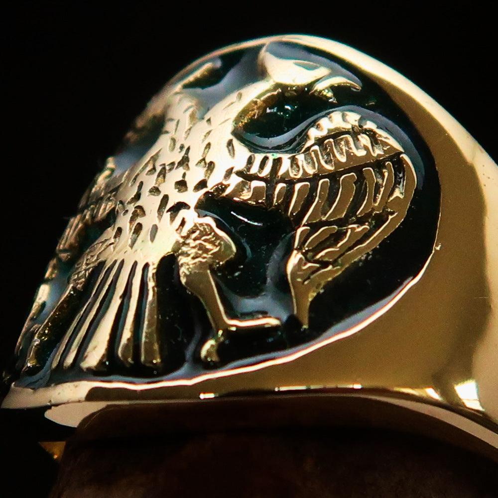32nd Degree Scottish Rite Ring - Green Wings Down Gold Brass - Bricks Masons