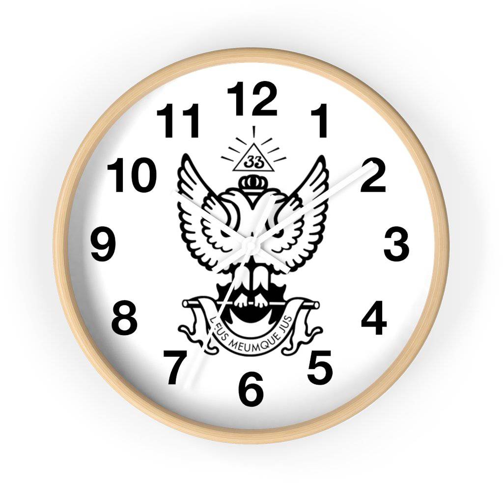 33rd Degree Scottish Rite Clock - Wings Up Wooden Frame - Bricks Masons