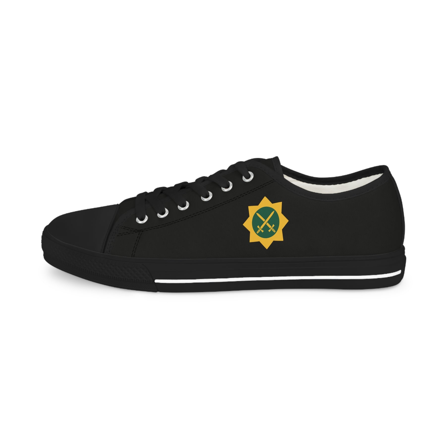 Red Cross of Babylone Sneaker - Low Top Sneaker Black & White Gold & Green Emblem - Bricks Masons