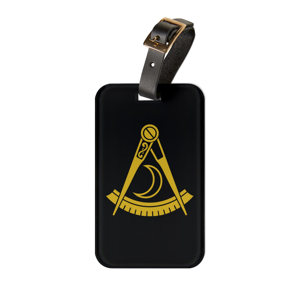 District Deputy Grand Master Blue Lodge Luggage Tag - Gold With Black Leather Strap - Bricks Masons