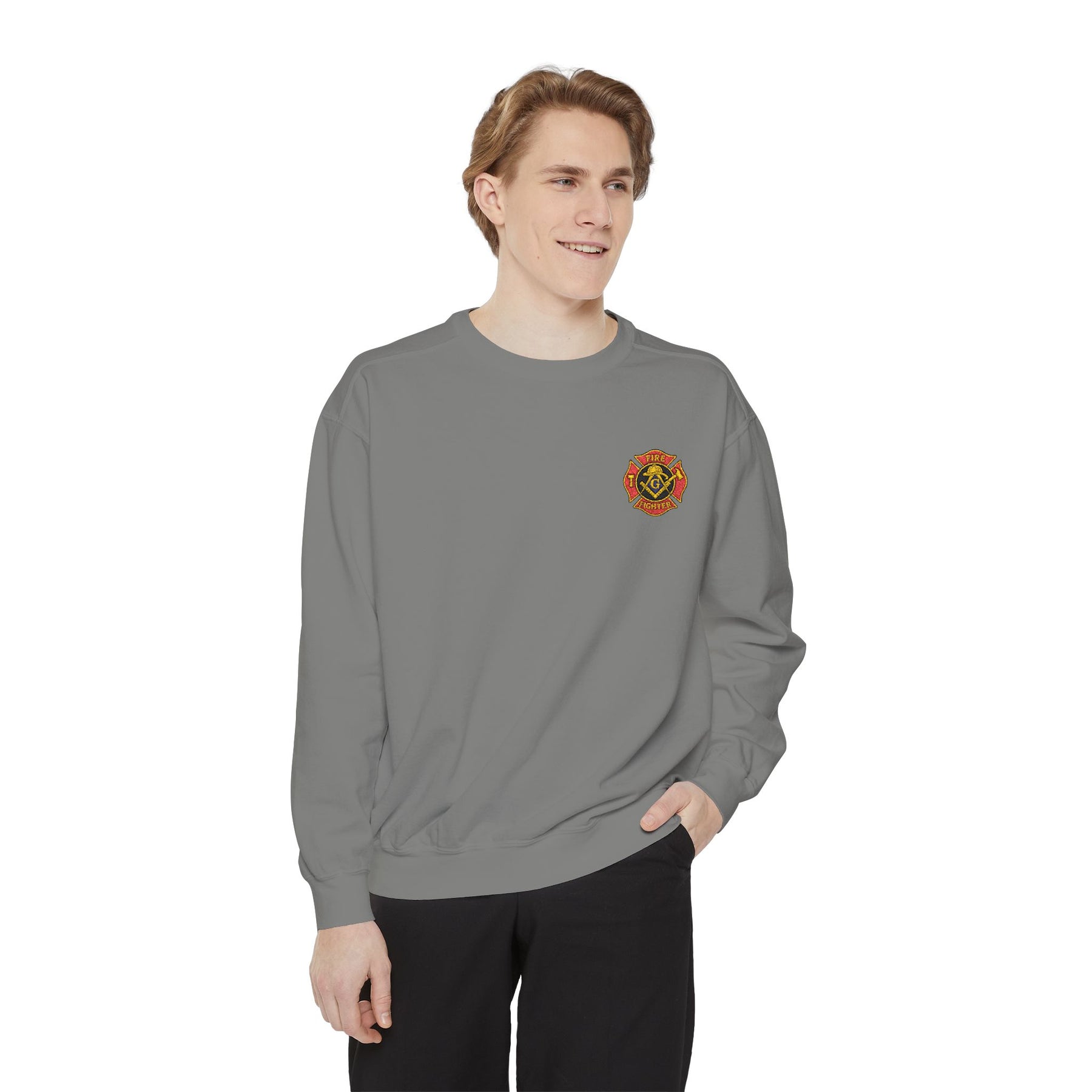 Master Mason Blue Lodge Sweatshirt - Embroidered Emblem Fire Fighter - Bricks Masons