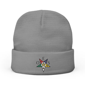 OES Beanie - White & Grey Knit Embroidery OES Star - Bricks Masons