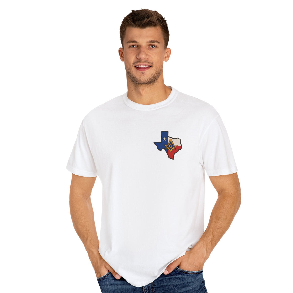 Master Mason Blue Lodge T-Shirt - Garment-Dyed Texas Mason - Bricks Masons