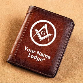 Master Mason Blue Lodge Wallet - Brown Leather - Bricks Masons