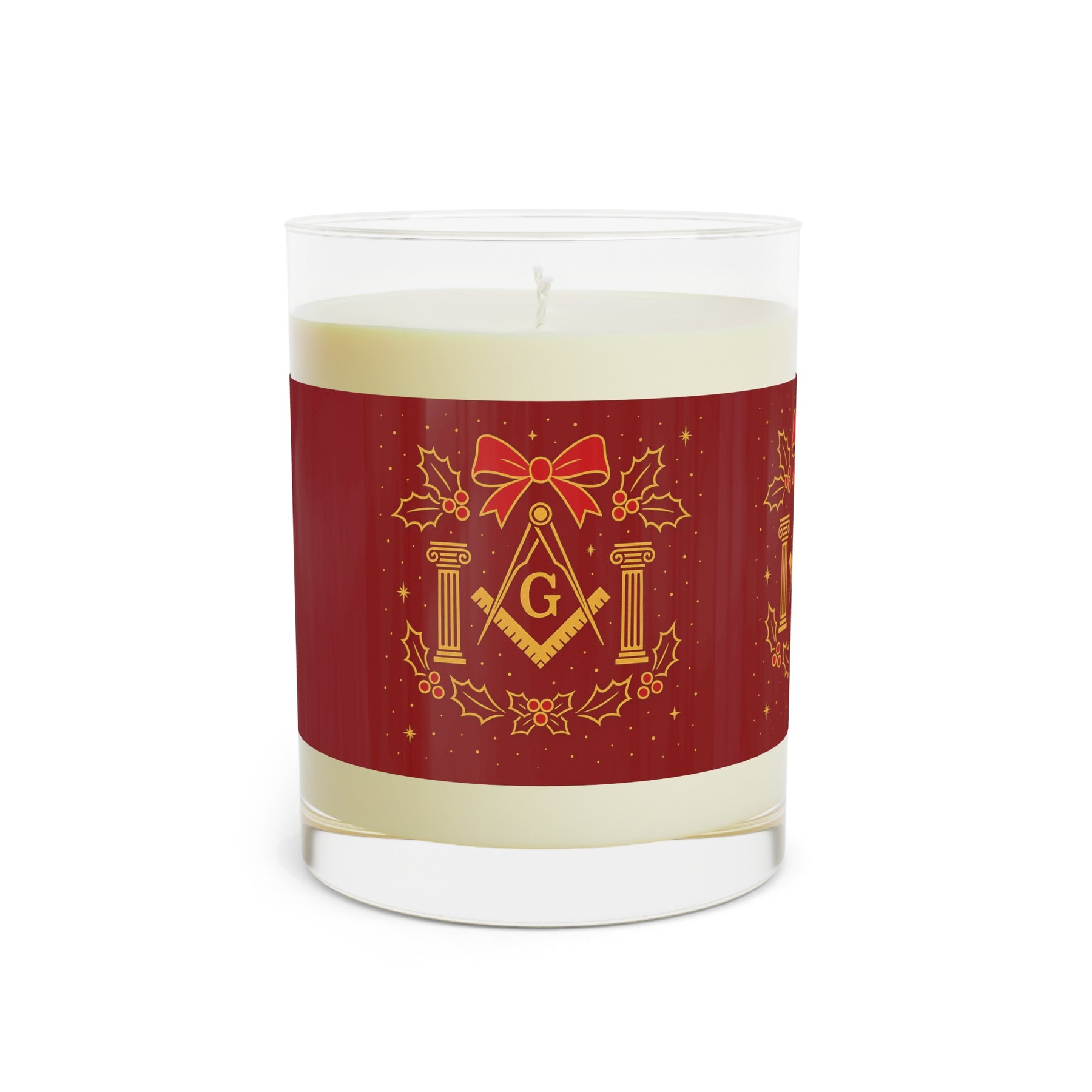 Master Mason Blue Lodge Candle - Square & Compass G and Twin Pillars Christmas Edition - Bricks Masons