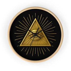 Eye of Providence Clock - Sacred Triangle Eye Emblem on Wooden Frame - Bricks Masons