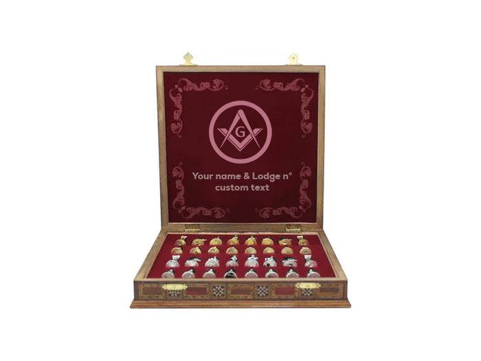 Master Mason Blue Lodge Chess Set - Wood Mosaic Pattern