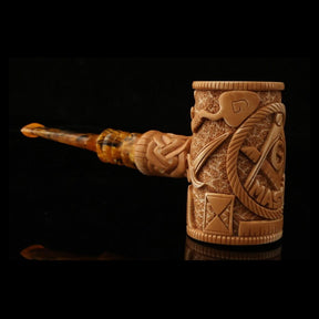 Master Mason Blue Lodge Meerschaum Pipe - Handcrafted Gavel Shape - Bricks Masons