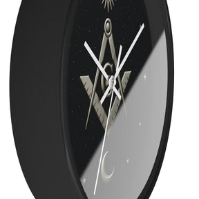 Master Mason Blue Lodge Clock - S&C on Wooden Frame with Plexiglass Cover - Bricks Masons