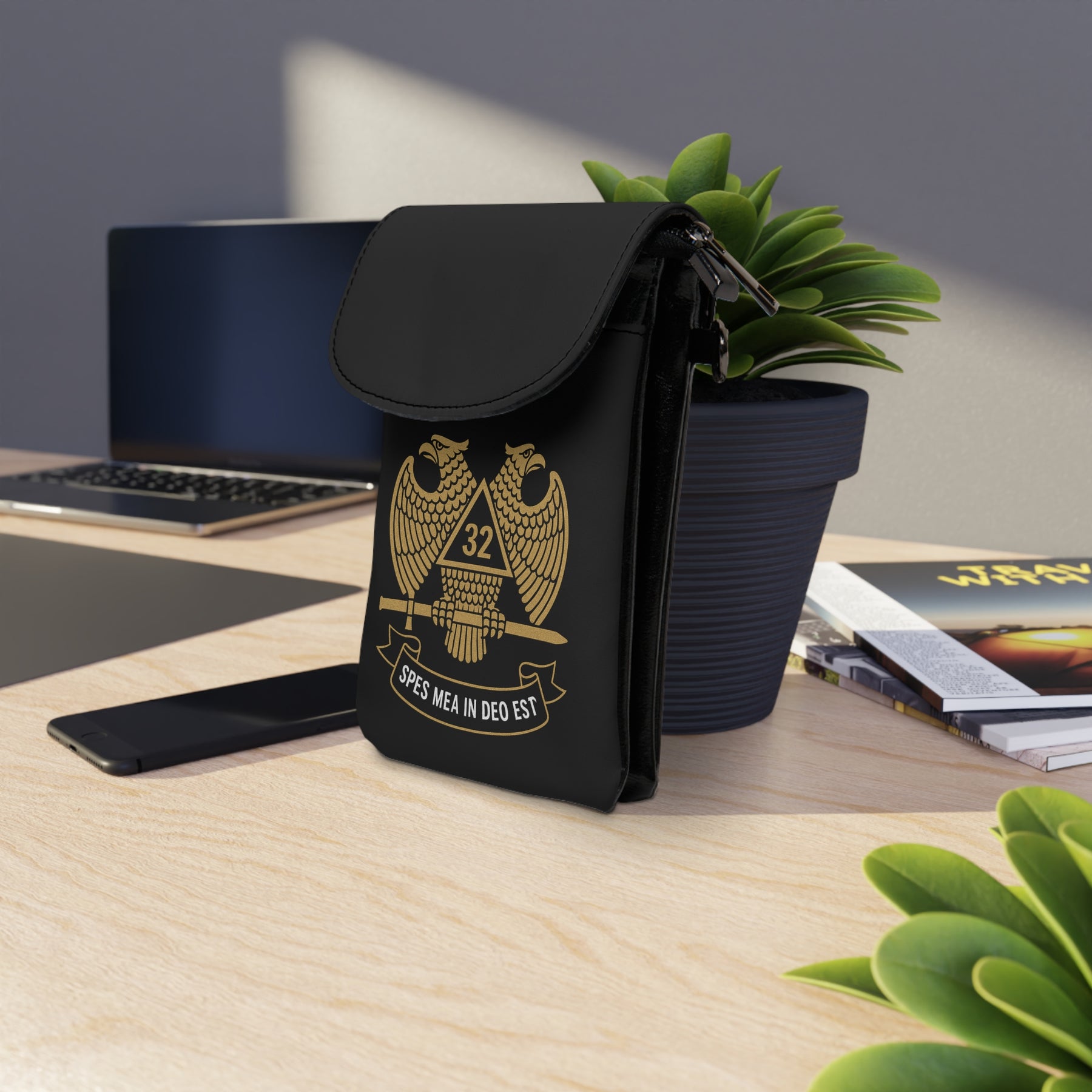 32nd Degree Scottish Rite Cell Phone Wallet - Microfiber Leather SPES MEA IN DEO EST - Bricks Masons