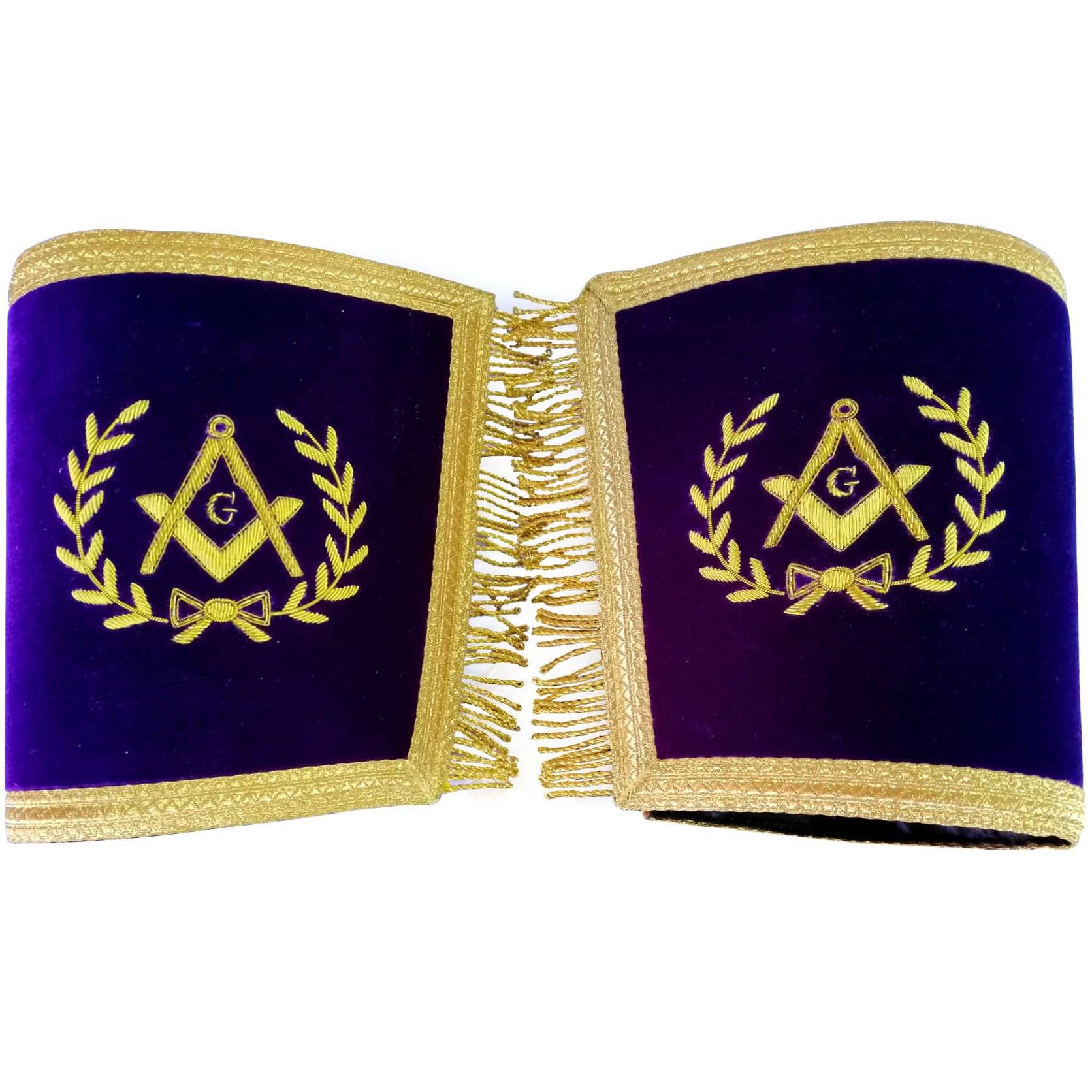 Master Mason Blue Lodge Cuff - Dark Blue with Gold Bullion Embroidery with Fringe