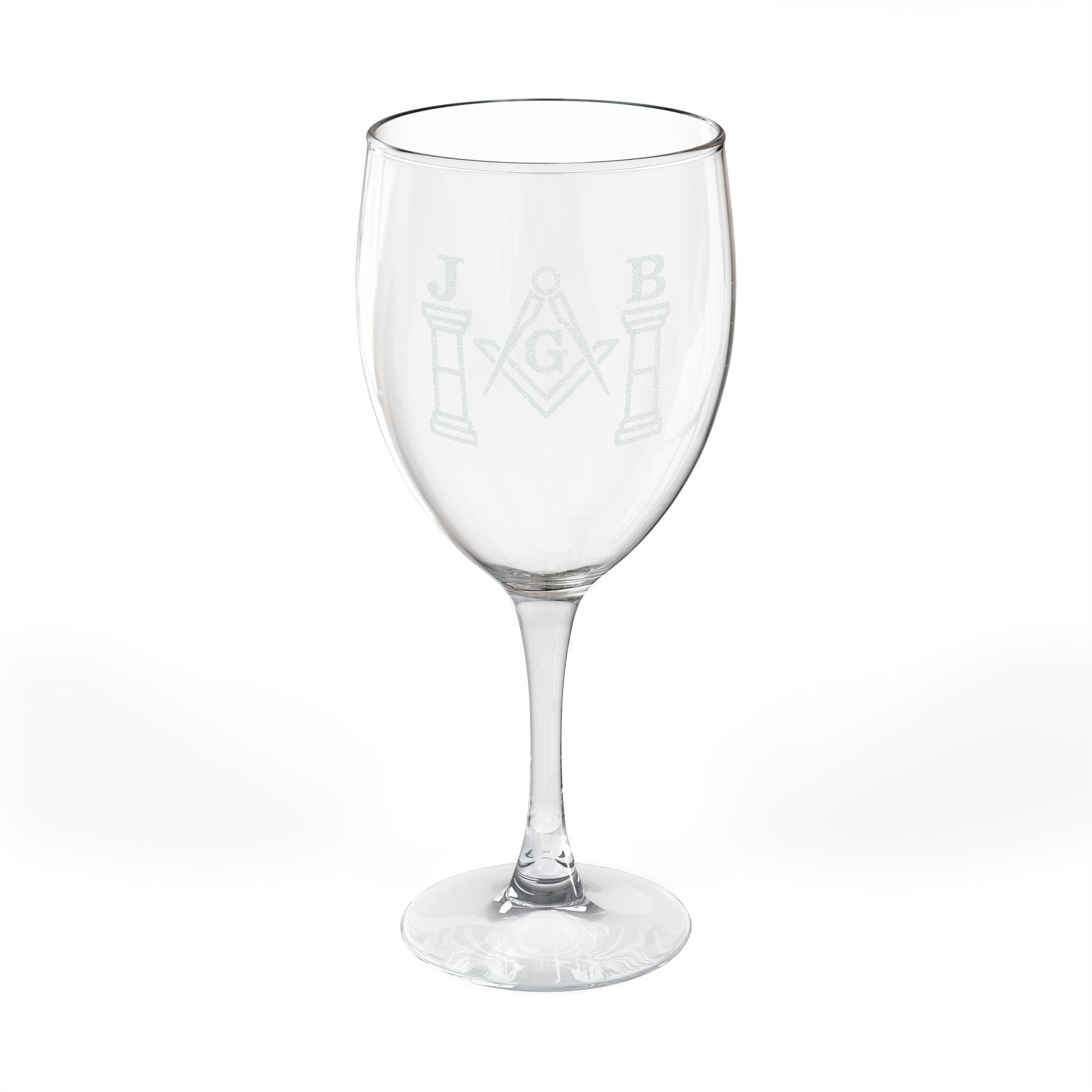 Master Mason Blue Lodge Wine Glass - Square & Compasses with J&B Pillars Emblem