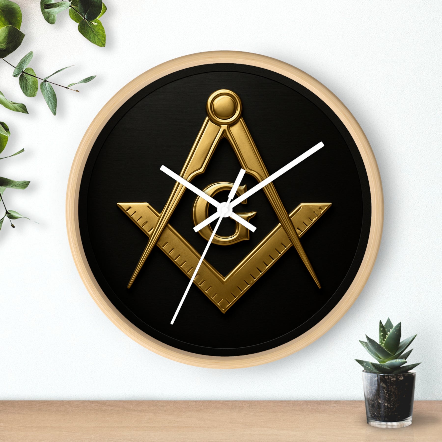 Master Mason Blue Lodge Clock - S&C with G Design on Wood Frame - Bricks Masons