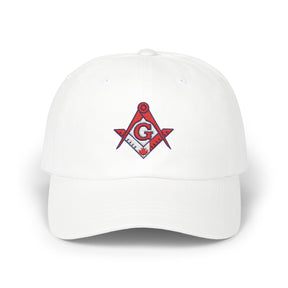 Master Mason Blue Lodge Canada Jurisdiction Baseball Cap - Red & White Square & Compass G - Bricks Masons
