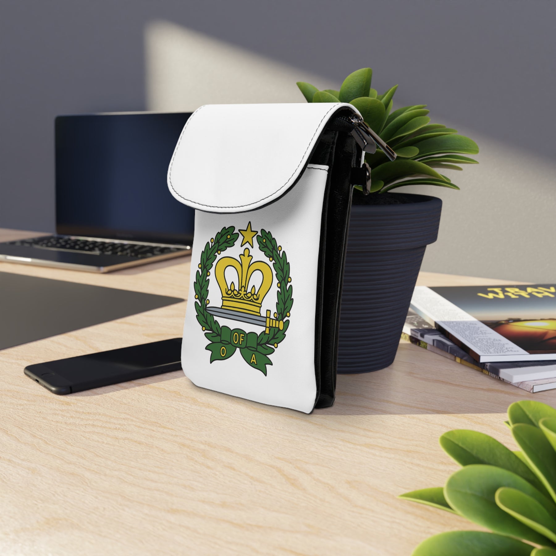 Order of the Amaranth Cell Phone Wallet - Green Wreath Microfiber Leather - Bricks Masons