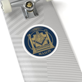 Master Mason Blue Lodge Sticker Decal - Kiss-Cut Blue & Gold With Pillars - Bricks Masons