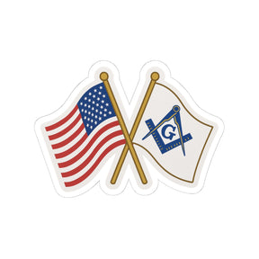 Master Mason Blue Lodge Sticker Decal - Kiss-Cut USA Crossed Flags - Bricks Masons