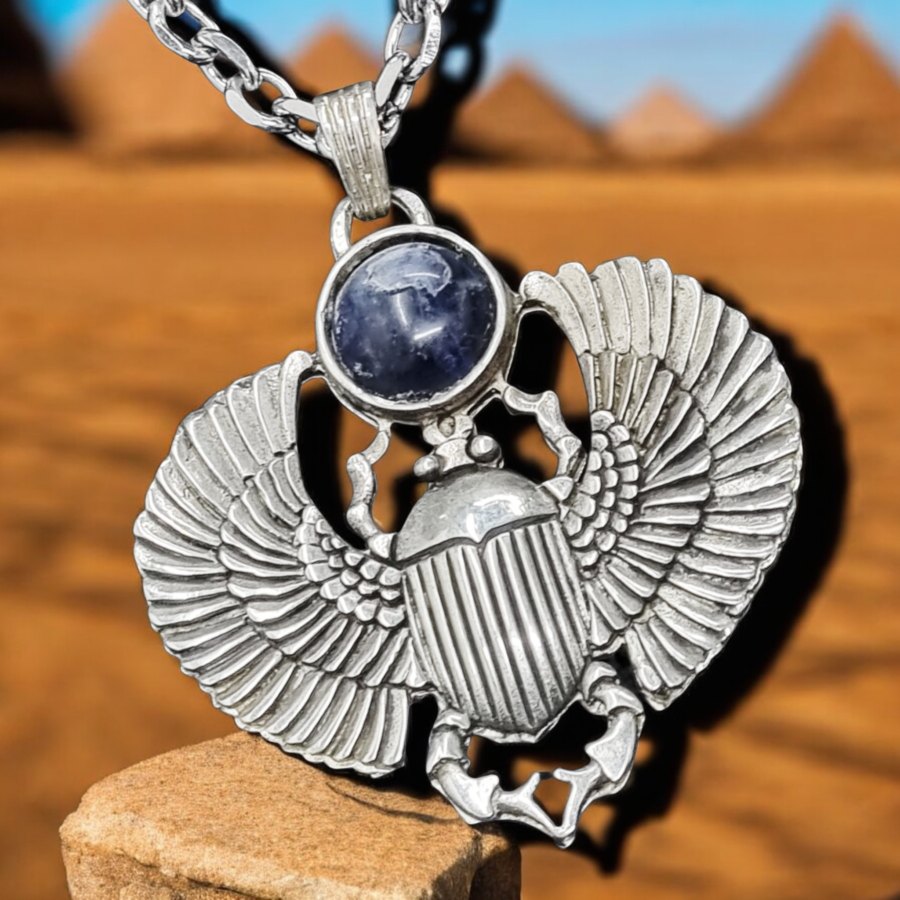 Egyptian Winged Scarab Pendant Silver 6 x 5 cm 22 g Art 635 - Bricks Masons