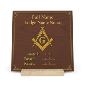 Master Mason Blue Lodge Plaque - Golden Square & Compass G with Personalization - Bricks Masons